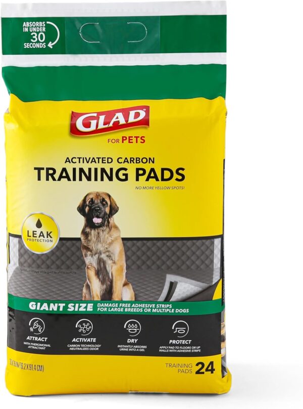 Glad for Pets Activated Carbon Puppy Training Pads | Super Absorbent and Leak Proof Puppy Pee Pads, Giant Sized Dog, 24 Count, 30" x 36"