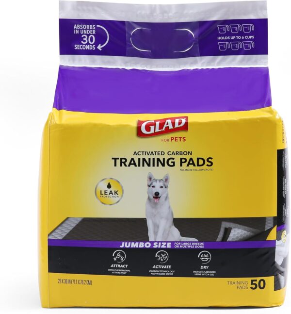 Glad for Pets JUMBO-SIZE Charcoal Puppy Pads | Black Training Pads That ABSORB & Neutralize Urine Instantly | New & Improved Quality, 50 Count