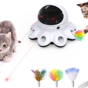 GoldenSun Automatic Cat Toy, 2-in-1 Interactive Cat Toys for Indoor Cats, Automatic Cat Toy, 8 Holes Mice Whack A Mole Moving Feather, USB Rechargeable Electronic Kitten Toys for All Breeds Black