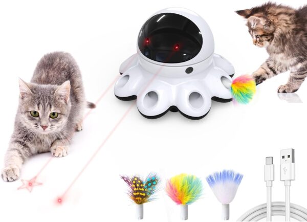 GoldenSun Automatic Cat Toy, 2-in-1 Interactive Cat Toys for Indoor Cats, Automatic Cat Toy, 8 Holes Mice Whack A Mole Moving Feather, USB Rechargeable Electronic Kitten Toys for All Breeds Black