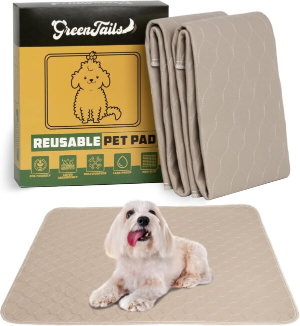 GreenTails Washable Puppy Pads, 2 Pack, 70x100 cm, Large Reusable Dog Training Pads, Super Absorbent Waterproof Pee Pads for Dogs, Home & Travel Incontinence Mat - Brown & Black