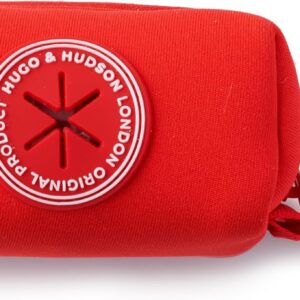 HUGO & HUDSON Dog Poop Waste Bag Dispenser, Poo Bag Holder with Carabiner Clip, Red