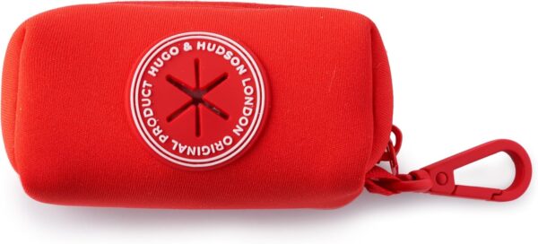 HUGO & HUDSON Dog Poop Waste Bag Dispenser, Poo Bag Holder with Carabiner Clip, Red