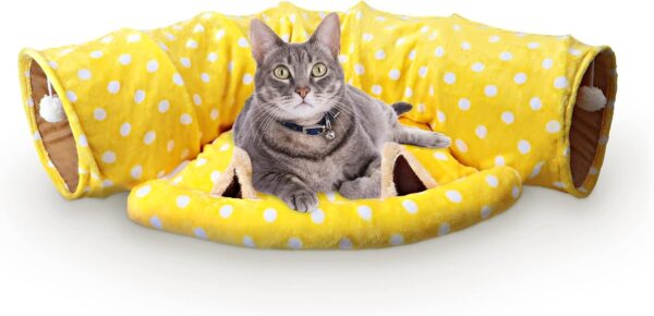 HYLYUN Cat Tunnel Bed, 2-in-1 Collapsible Cat Tunnel Tubes Toys with Removable Mat Bunny Hideout for Cats Kittens Rabbits Bunny