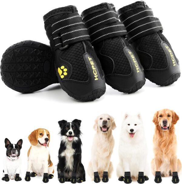 Hcpet Dog Boots Waterproof Dog Shoes with Reflective Straps, Puppy Shoes for Small Medium Large Dog Outdoor Paw Protectors 4Pcs