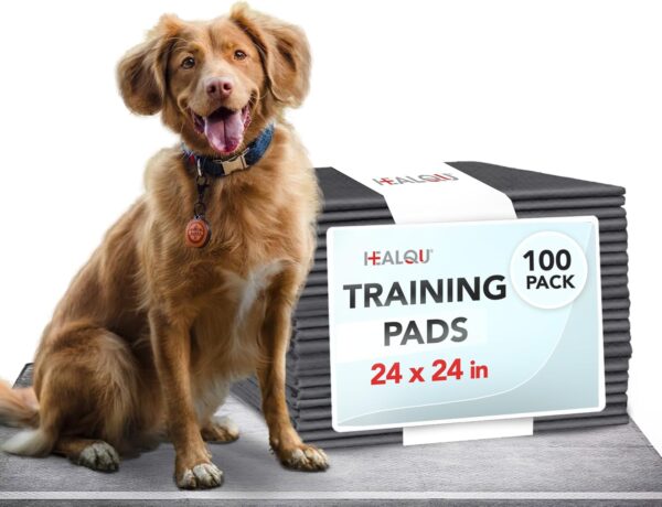 Healqu Puppy Pads - 24x24 100 Count, - Dog Training Pad with Activated Carbon & Advanced Leakproof Technology - Ultra Absorbent, Attractant Puppy Pee Pads - Dogs, Puppies, & Cats, Pet Training Pads