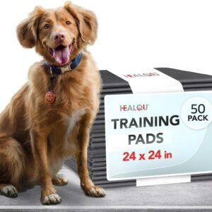 Healqu Puppy Pads - 24x24 50 Count, - Dog Training Pad with Activated Carbon & Advanced Leakproof Technology - Ultra Absorbent, Attractant Puppy Pee Pads - Dogs, Puppies, & Cats, Pet Training Pads