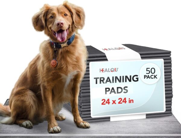 Healqu Puppy Pads - 24x24 50 Count, - Dog Training Pad with Activated Carbon & Advanced Leakproof Technology - Ultra Absorbent, Attractant Puppy Pee Pads - Dogs, Puppies, & Cats, Pet Training Pads