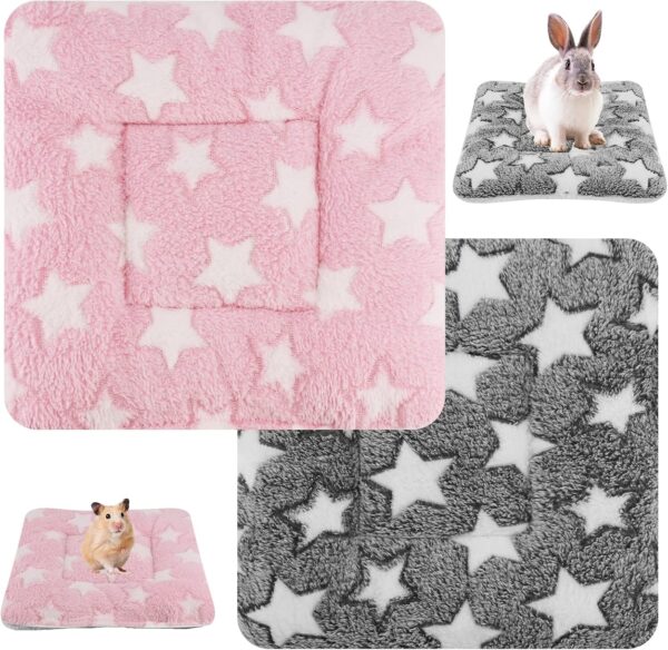 Hileyu 2 PCS Small Animal Plush Bed,Warm Cat Dog Blanket Sleeping Pad Pet Pad Fluffy Bed Mat for Guinea Pig Hamster Rabbit Kitten Bunny Chinchilla Squirrel Hedgehog,11 x 11in (Grey, pink)