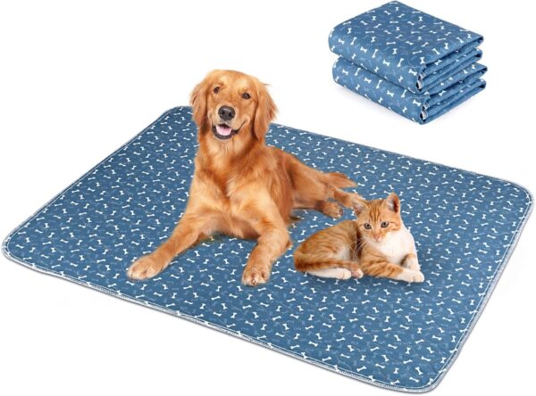 Hmseng Washable Pee Pads for Dogs, 90*80CM Reusable Dog Pee Pad，Highly Absorbent puppy pads，Waterproof Dog Floor Mats，pipi pad for Guinea Pigs, Bunnies, Cats-Blue 2pcs