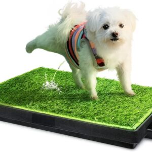 Hompet Dog Toilet Indoor Puppy Training Pad, Dog Potty Pet Training Grass Mat, Removable Waste Tray For Easier Clean Up, Non-toxic Artificial Turf, 63cm x 51cm