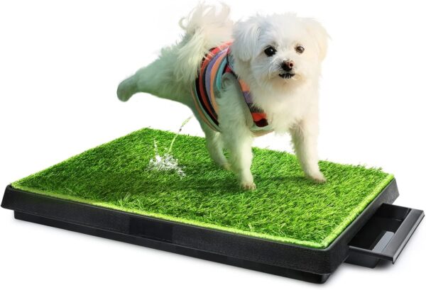 Hompet Dog Toilet Indoor Puppy Training Pad, Dog Potty Pet Training Grass Mat, Removable Waste Tray For Easier Clean Up, Non-toxic Artificial Turf, 63cm x 51cm