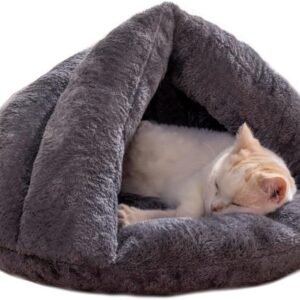 IBLUELOVER Soft Plush Cat Cave Bed Cuddle Nest Bed Semi-Closed Winter Warm Pet Bed Puppy Dog Calming Bed Cozy Sleeping Bag for Small Dog Cat Kitty Bunny Rabbit