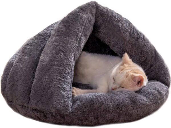 IBLUELOVER Soft Plush Cat Cave Bed Cuddle Nest Bed Semi-Closed Winter Warm Pet Bed Puppy Dog Calming Bed Cozy Sleeping Bag for Small Dog Cat Kitty Bunny Rabbit