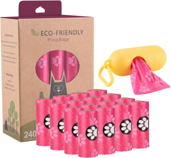 JBBFCAN Dog Poo Bags 240 Pink Large Poop bags with Dispenser,Super Strong 100% Leak Proof Poo bags dogs rolls with Corn Starch Compostable