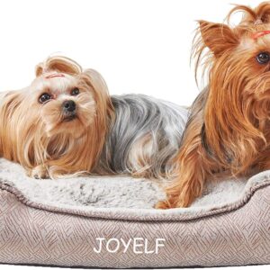 JOYELF Dog Bed Washable Calming Pet Bed, Anti Anxiety Cat Bed & Sofa, Cute Plush Pet Bed for Small Dog and Cat - Small Rectangle