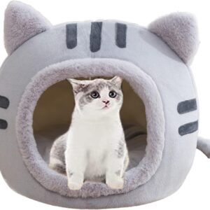 Jemsia Cat Bed Cute Cat Ear Cave for Indoor Cats,Cosy 2-in-1 Puppy Kitten Pet Sleeping Bed with Soft Removable Washable Cushion for Small, Medium Dogs