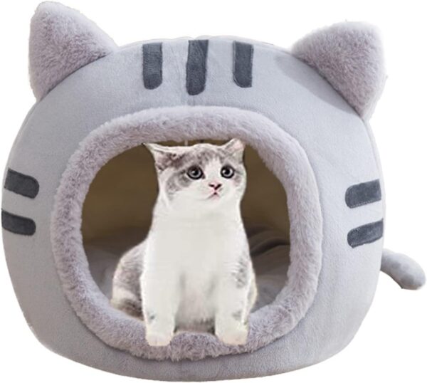 Jemsia Cat Bed Cute Cat Ear Cave for Indoor Cats,Cosy 2-in-1 Puppy Kitten Pet Sleeping Bed with Soft Removable Washable Cushion for Small, Medium Dogs