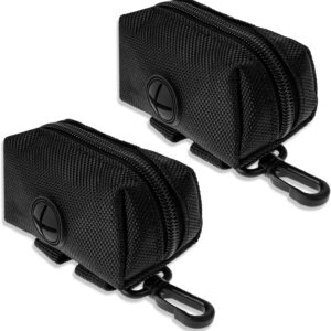 KALIONE 2 Pack Dog Waste Bag Holders, Dog Poop Bag Holder, Dog Poop Bag Dispenser with Zipper, Dog Poop Bags Dispenser for Leashes, Portable Poop Bags Holders with Hook Clip for Walking Running, Black