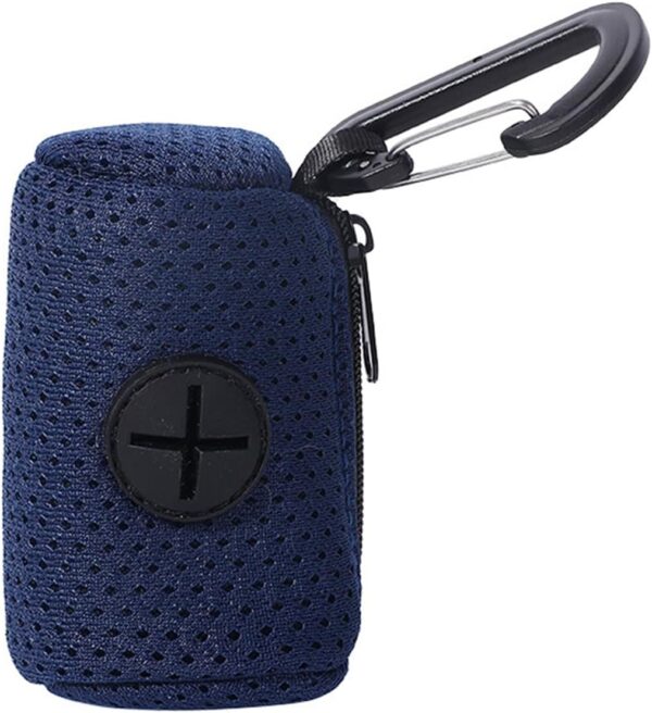 KMOCEPLY Dog Poop Bag Holder Mesh Fabric Attachment Doggy Bag Holder with Zipper Pet Waste Bag Dispenser Hangable Dog Poop Holder for Picking Up Poo After Your Dog for Walking Hiking (Blue)