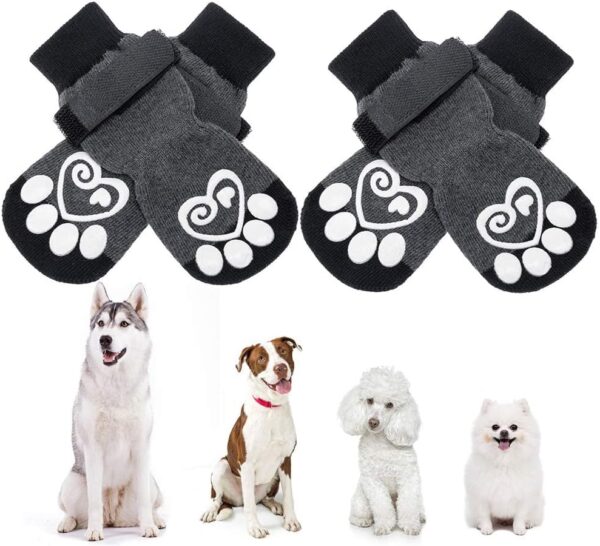 KOOLTAIL Dog Socks Anti-slip Dog Paw Protector Dog Boots 2 Pairs Adjustable Dog Socks For Pet indoor & outdoor Walking