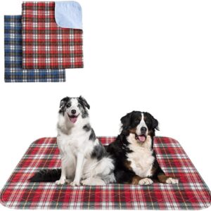 KOOLTAIL Washable Pee Pads for Dogs - Waterproof Dog Mat Non-Slip 2 Pack 36" x 41" Plaid Puppy Potty Training Pads, Reusable Whelping Pads Blue & Red