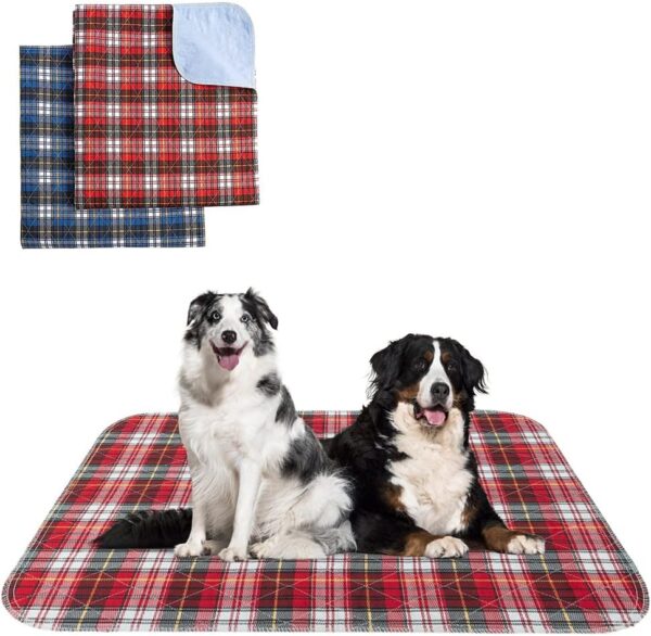 KOOLTAIL Washable Pee Pads for Dogs - Waterproof Dog Mat Non-Slip 2 Pack 36" x 41" Plaid Puppy Potty Training Pads, Reusable Whelping Pads Blue & Red