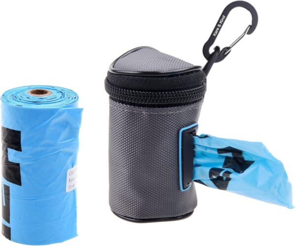 Kare & Kind Pet Waste Bag Dispenser with Carabiner - Double Layer Fabric - Zippered Poop Bag Holder and Pet Waste Bags - Clip On Container Attaches to Leash, Belt, Harness,Collar, Bags - (Black)