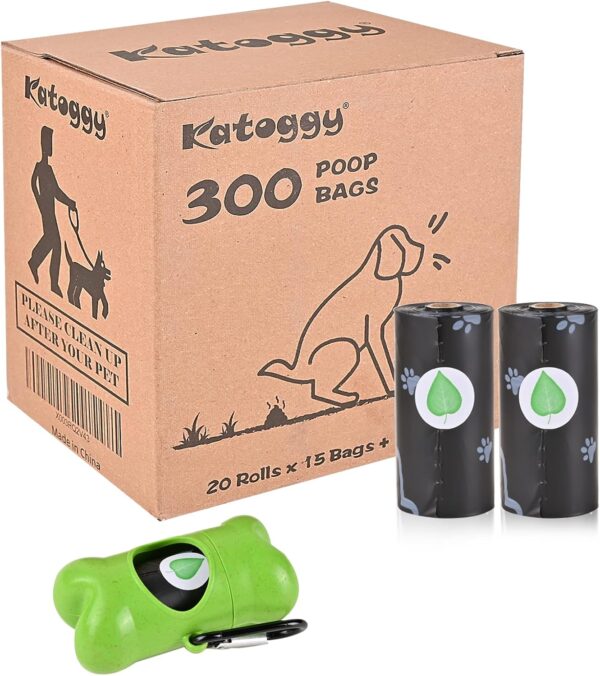 Katoggy Dog Poo Bags, 20 Rolls, 300 Counts, 23 x 33 cm Dog Waste Bags Rolls with Dispenser, Extra Thick, Leak Proof, Lavender Scented Poop Bags for Dogs and Cats