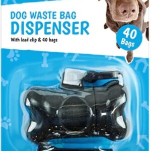 Kingdom Black Bone Shaped Dog Poo Bag Dispenser With 40 Bags & Clip For Lead Keys Bag Pet Waste Disposal