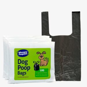 Kordis Whoopsy Poopsies Dog Poop Bags, 300 Large Dog Poop Bags With Tie Handles. Black Dog Poo Bags, Ultra Thick, Leak Proof, Scented. Dog Waste Bags, 3 x 100 Bags - 30cm x 37cm