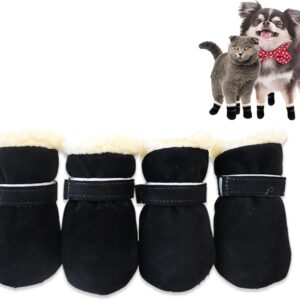 Kunoli 4pcs Dog Winter Shoes Puppy Warm Snow Boots Pet Anti-Slip Sole Paw Protectors Covers Cat Booties for Cold Weather Outdoor (L, Black)