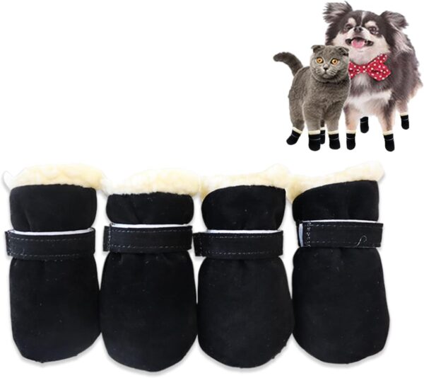 Kunoli 4pcs Dog Winter Shoes Puppy Warm Snow Boots Pet Anti-Slip Sole Paw Protectors Covers Cat Booties for Cold Weather Outdoor (L, Black)