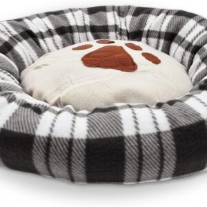 Kuvias Calming Dog Pet Bed, Donut Shaped Dog Bed Curl Up, COMFORT RELAXING Non-slip & Breathable Base - Nest Type Soft Cat Bed Perfect for Small Dogs, Kittens and Puppies (50cm, Black & White)