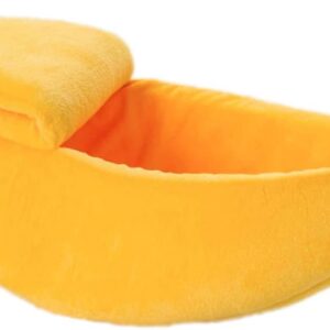 LAANCOO Cat Bed Cute Banana Shape Kitten Bed Soft Lovely Puppy House Cuddle Supplies Yellow 55cm warm nest