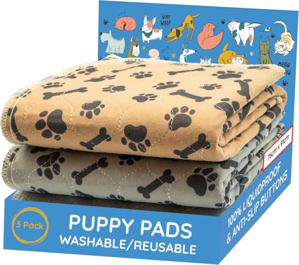 MAGNUS CREATIONS: Reusable Puppy Training Pads, (3-Pack) Washable Dog Pads, Very Absorbent Pet Mat Pee Pads for Dogs, Quick Drying Pads for Travel, Car, Home, Medium and Large Dogs (76 x 91 cm)