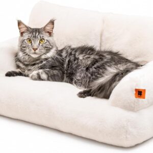 MEWOOFUN Cat Bed Fluffy and Soft Cat Sofa, Cat Couch Bed for Large Cats and Kittens - 66x48cm Cute Cat Bed with Non-slip Bottom, White