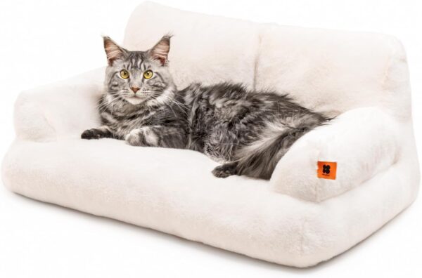 MEWOOFUN Cat Bed Fluffy and Soft Cat Sofa, Cat Couch Bed for Large Cats and Kittens - 66x48cm Cute Cat Bed with Non-slip Bottom, White