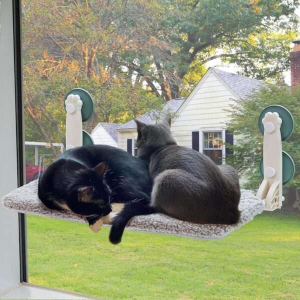 MEWOOFUN Cat Window Bed Hammock Large for 2 Cats - 60x30cm Foldable Cat Window Perch w/Reversible Mat, Upgrade Strong Suction Cups Sturdy Holds Up to 18kg, Grey