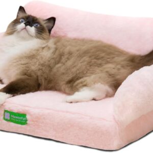 MEWOOFUN Fashion Cat Sofa Bed Cat Couch - Fluffy Anti-collapse Large Cat Beds Kitty Furniture, Cloud Cat Sofas with Non-Slip Bottom Winter for Kitties, 65x46cm Pink L