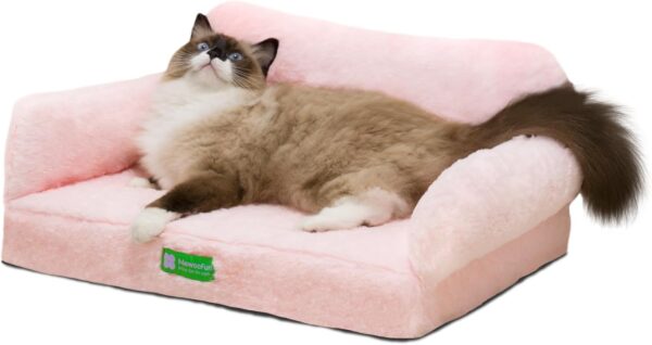 MEWOOFUN Fashion Cat Sofa Bed Cat Couch - Fluffy Anti-collapse Large Cat Beds Kitty Furniture, Cloud Cat Sofas with Non-Slip Bottom Winter for Kitties, 65x46cm Pink L