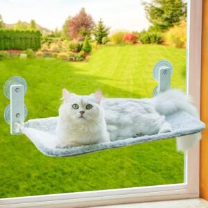 MEWOOFUN Foldable Cat Window Hammock Perch - Cat Window Bed 54x30cm with Powerful Suction Cup up to 18kg, Reversible Washable Cover Cat Hammock for Indoor Cats, Grey Medium