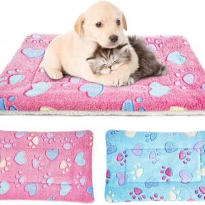 MICOOYO 2Pcs Dog Crate Bed Mattress - Fleece Pet Cushion Bed Mat, Washable Cat Cushion Pad for Small Dog Cat Puppy(S)