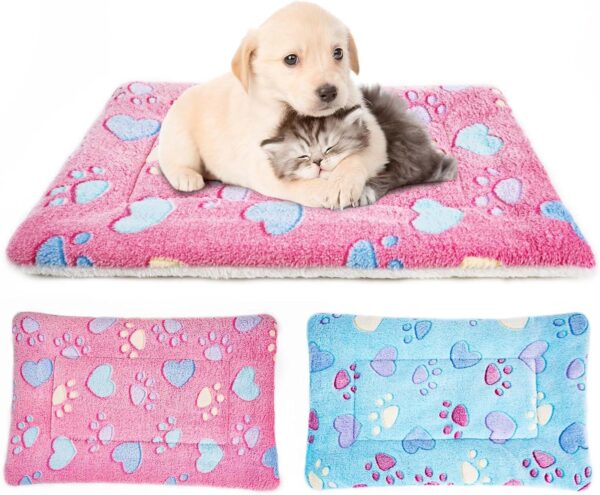 MICOOYO 2Pcs Dog Crate Bed Mattress - Fleece Pet Cushion Bed Mat, Washable Cat Cushion Pad for Small Dog Cat Puppy(S)