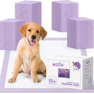 MIZOK Puppy Pads 60x60cm Puppy Training Pads Lavender Scented Odor Control Dog Pads 6 Layers Leak-Proof Dog Training Pads with Standard Absorption Capacity (50 Counts)