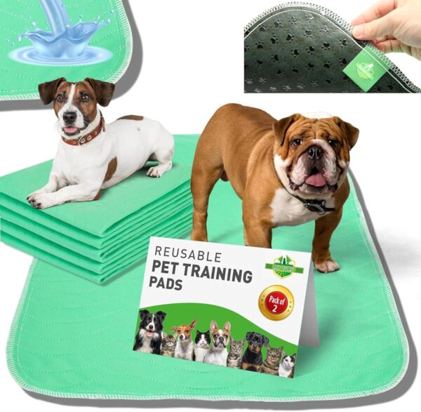 MY TURF Highly Absorbent Washable Puppy Pads 60cm x 45cm (x2), Reusable Puppy Training Pee Pads, Waterproof, Leak Proof, Fast Drying, Anti Slip, Odour Control, Puppy Wee Mats