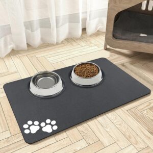 Mavicen Pet Feeding Bowls Mat, 30 * 50cm Super Absorbent Dog Muddy Paws Mat, Anti Slip Rubber Backng Pet Eating Mat, Easy Clean Washable Feeding Mats for Dogs, Cats, Small Animals (Dark Gray)