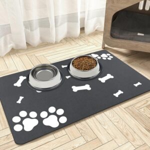 Mavicen Pet Food Mat, 43 * 75cm Super Absorbent Dog Feeding Mat, Anti Slip Pet Bowl Placemat, Adorable Paws & Bones Pattern Dog Slow Feeder Mat, Pet-friendly Feeder Mat for Cats, Dogs, Small Animals