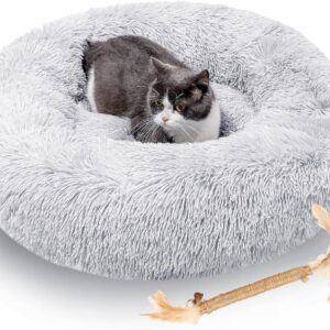 MeCids Cat Bed Donut Bed, Washable Fluffy Kitten Bed for Anti-Anxiety and Calming