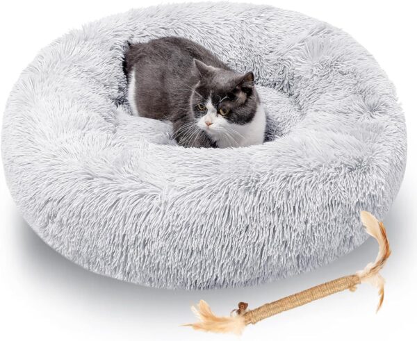 MeCids Cat Bed Donut Bed, Washable Fluffy Kitten Bed for Anti-Anxiety and Calming